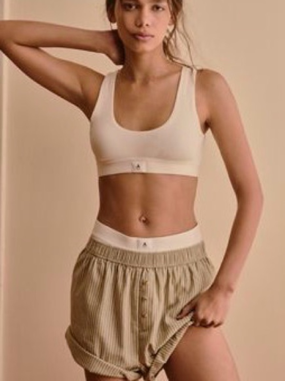 ANTHROPOLOGIE Boxer Stripped Shorts Green Buttons Sz L